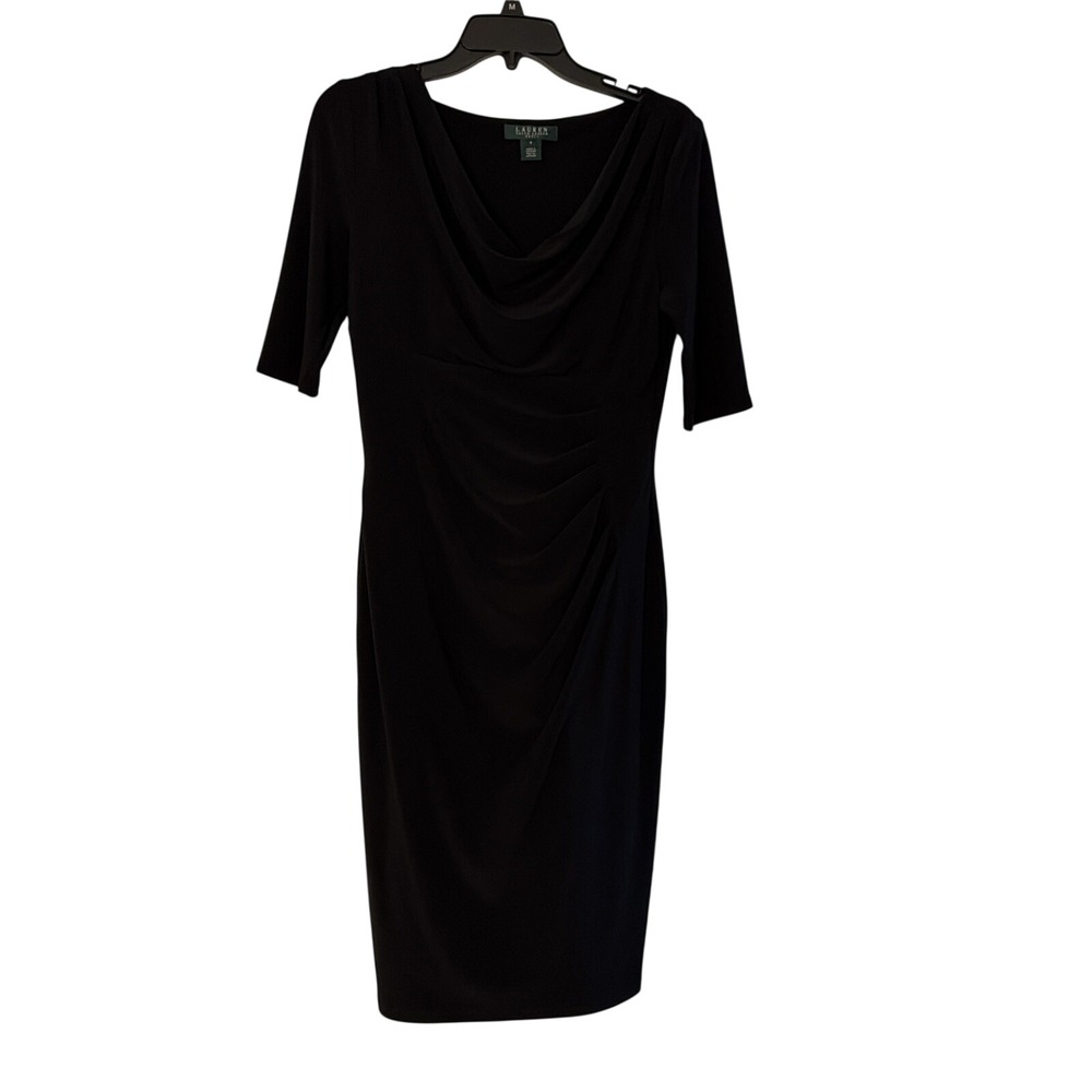Lauren, Ralph Lauren Black Cowl Neck Dress, Formal, Cocktail Parties, Office